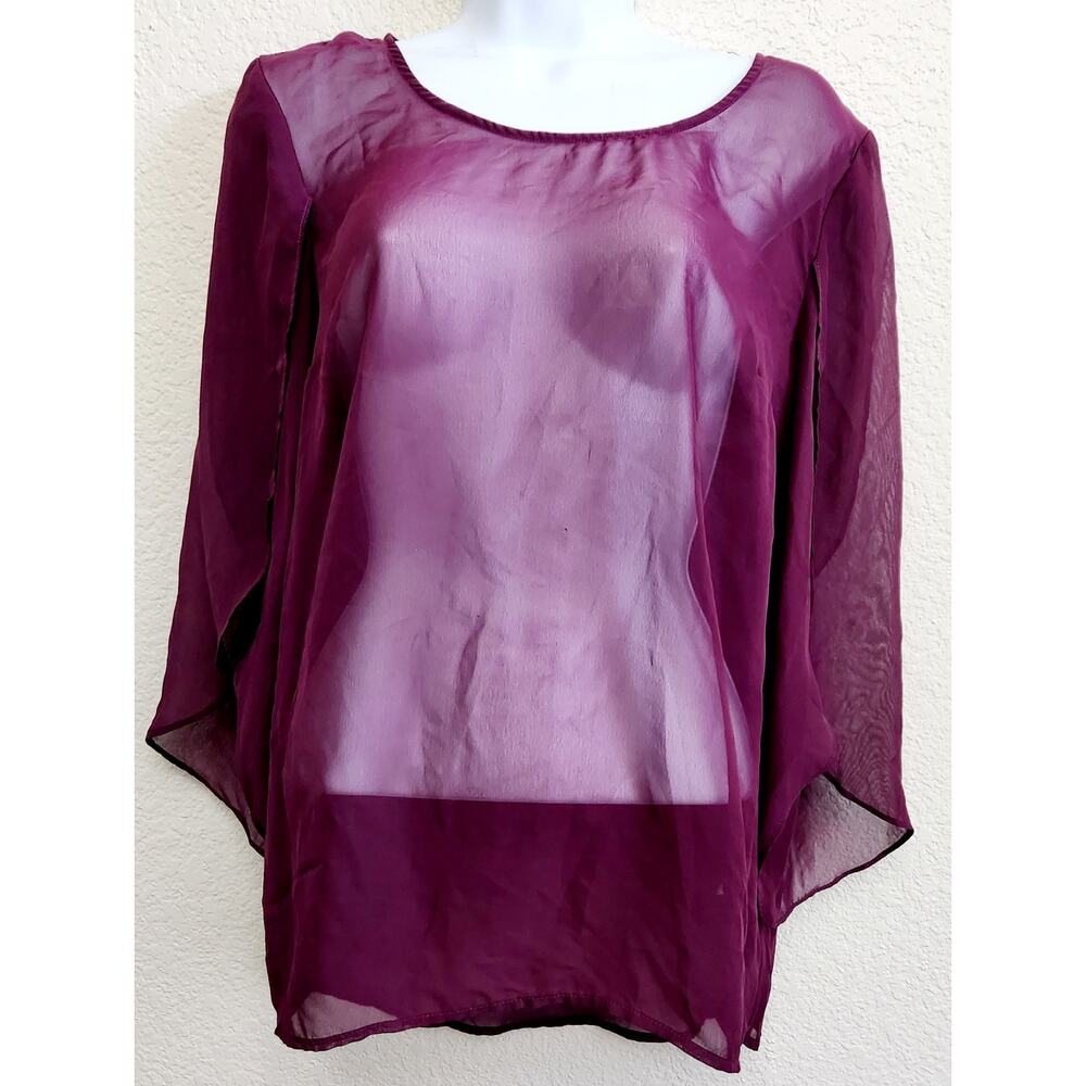 AB Studio Purple Sheer Split Long Sleeve Top Medium Lightweight Flowy